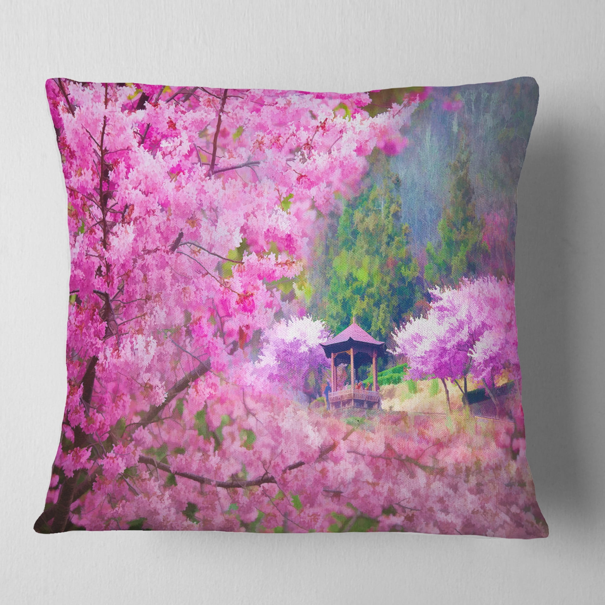 Designart Japanese Cherry Flowers - Floral Throw Pillow - 16x16