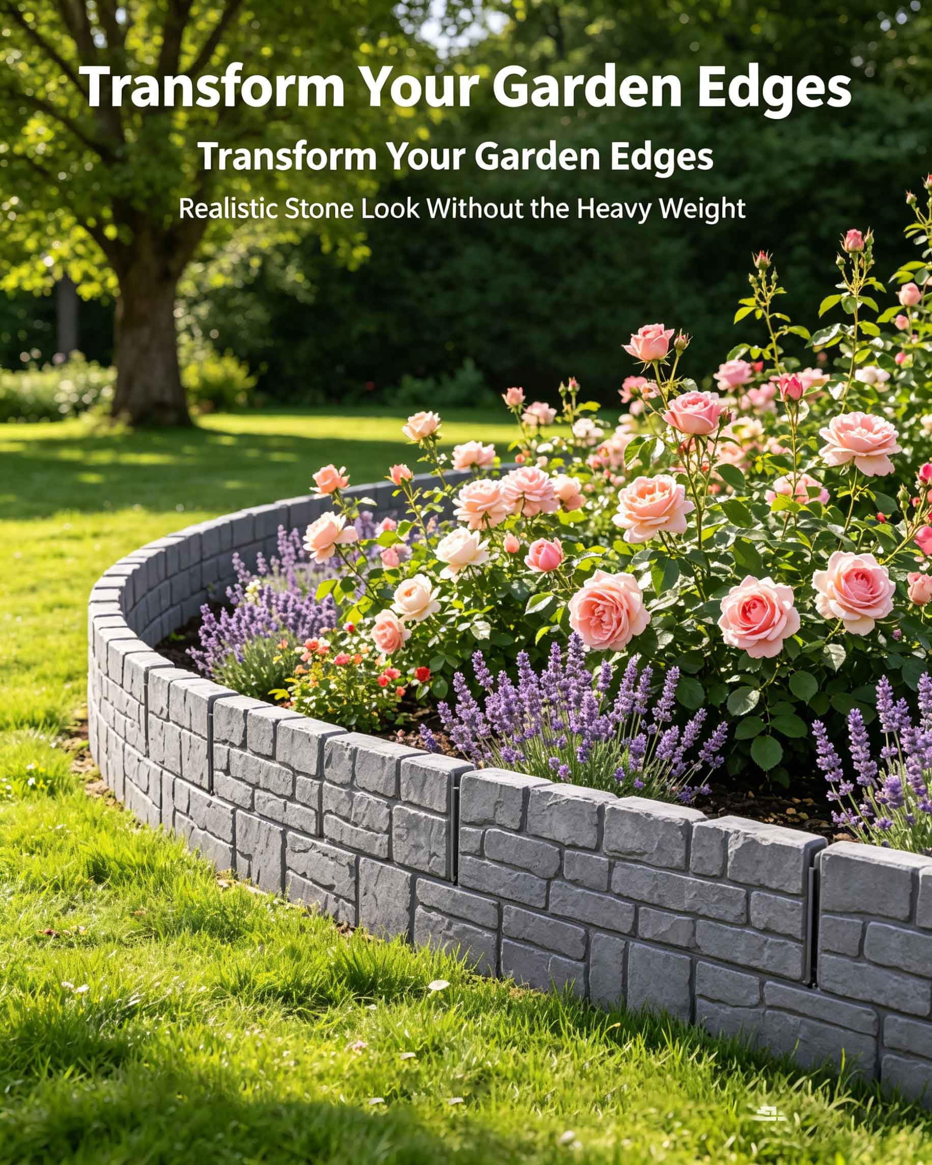 10/20/30 PCS Imitation Stone Garden Fence, 9.4 X 9.8 Inch Stone-Look Lawn Edging Border for Flower Beds, Stone-Look Lawn Edging Border for Flower Beds, No Tools Needed for Plant Beds