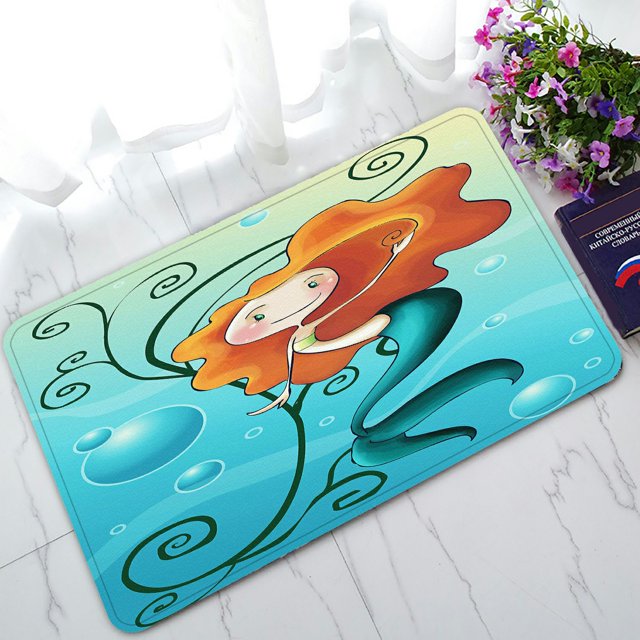 Felpudo de Sirenita de dibujos animados ABPHQTO Alfombra de entrada Alfombra para el suelo Decoración del hogar 40x60 cm