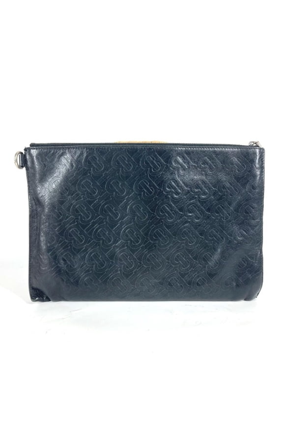 Pre-Owned BURBERRY TB Pouch Bag Clutch Leather Men's Black