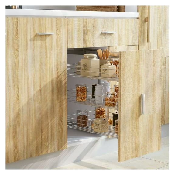 Pull Out Kitchen Wire Basket, 3-Tier Silver Organizer - 18.5"x13.8"x22" Cabinet Storage, Sliding Runners, Easy Install