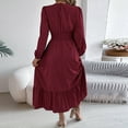 thumbnail image 6 of Ruimatai Women's Casual Long Sleeve Round Neck Ruffles Dress Solid Color Polyester Comfortable Stylish Daily Wear Party Wedding Work Outfit, 6 of 8