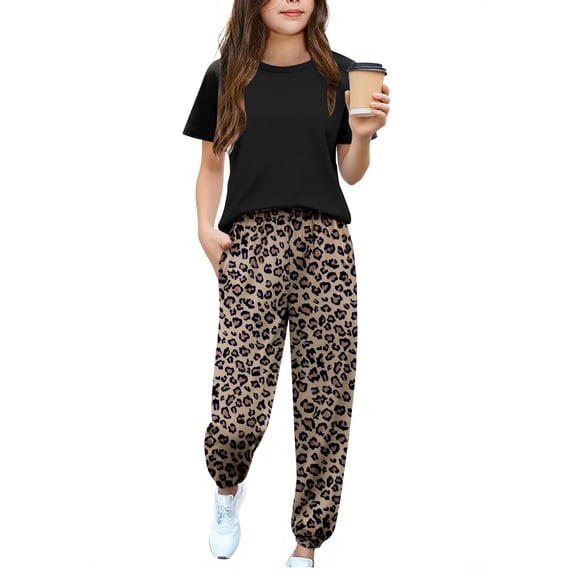 Arshiner Girls' Casual Sets Short Sleeve T-Shirt Top and Sweatpants with Pockets