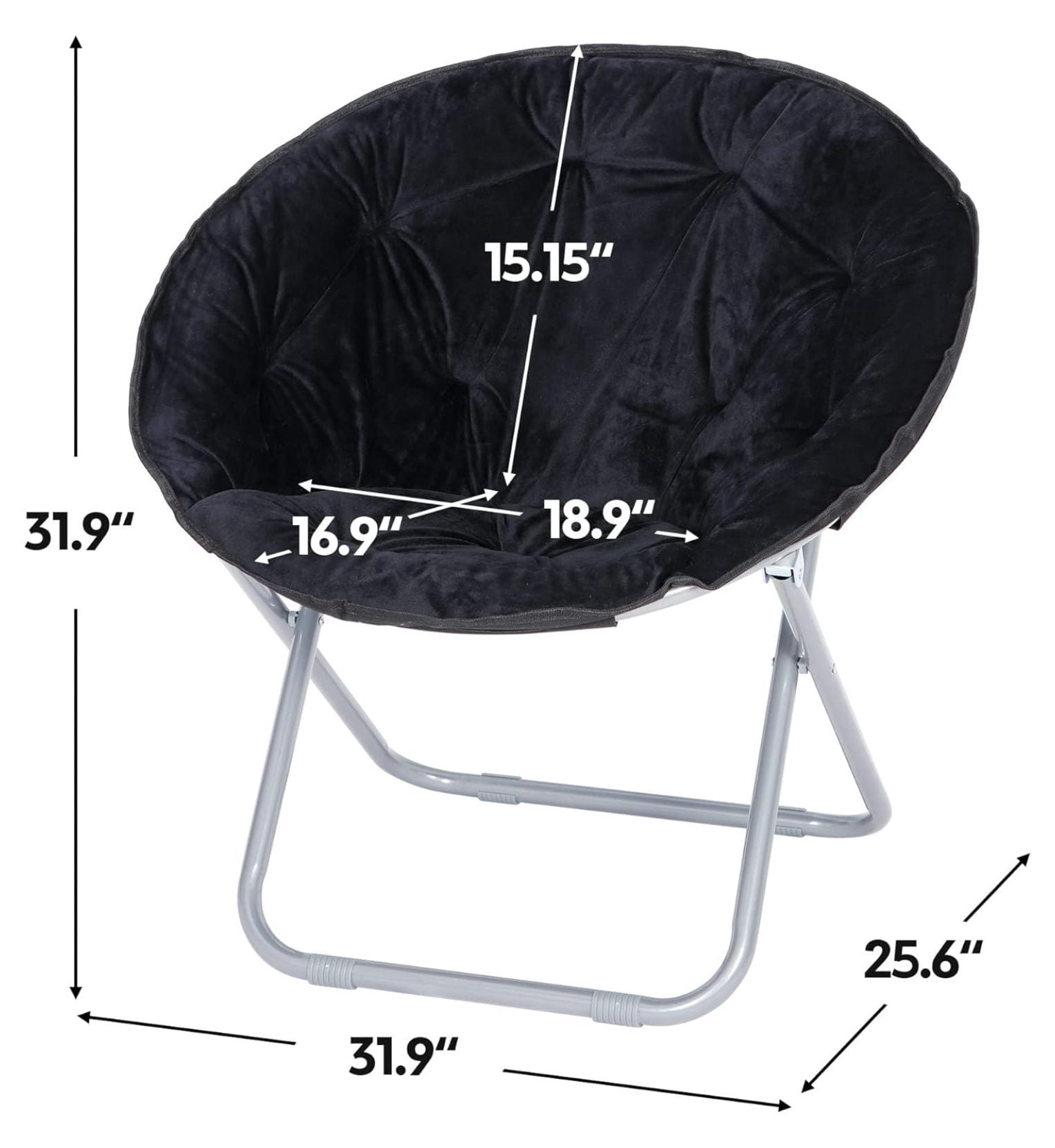 Faux Fur Moon Chair, Folding Saucer Chair for Adults, Portable Lounge Chair for Bedroom, Dorm, Patio - Black