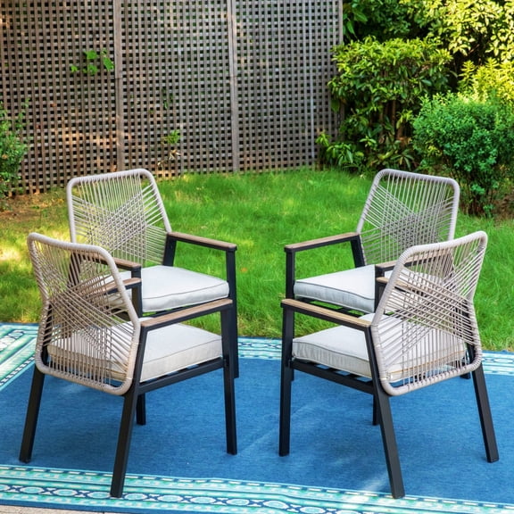 MF Studio Set of 4 Outdoor Dining Chair, All-Weather Rope Woven Design Patio Chair for Patio