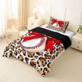 thumbnail image 2 of Castle Fairy Baseball Sport Twin Comforter Sets 2pcs, Ribbon Bow Leopard Print Bedding Set, Brown Red White,Black Reversible,1 Comforter and 1 Pillowcase, 2 of 6