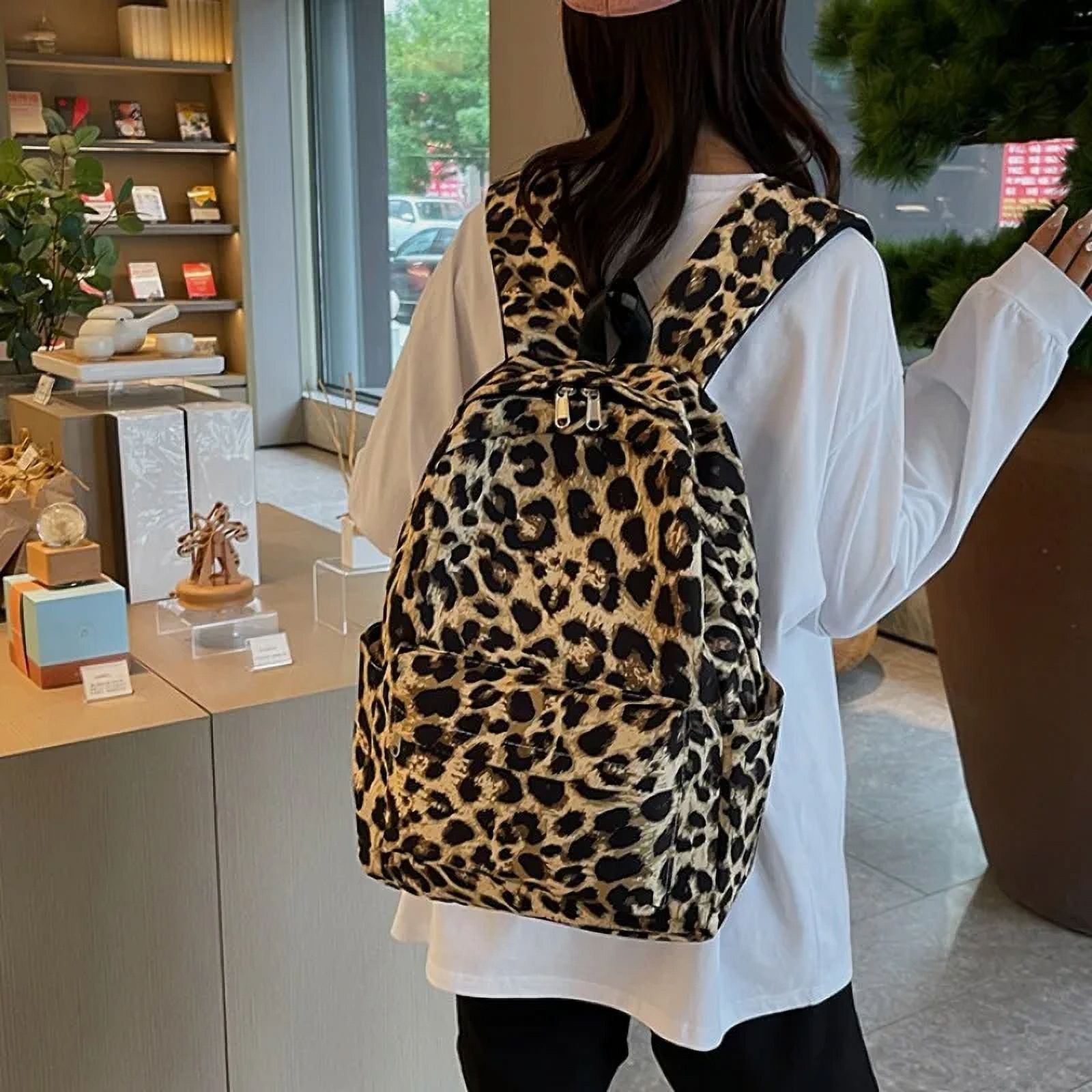Trendy Girls Backpack Leopard Print Female College Student Backpack Middle School Student Bag Laptop Computer Bag Mochila Swan 29x12x40cm Walmart