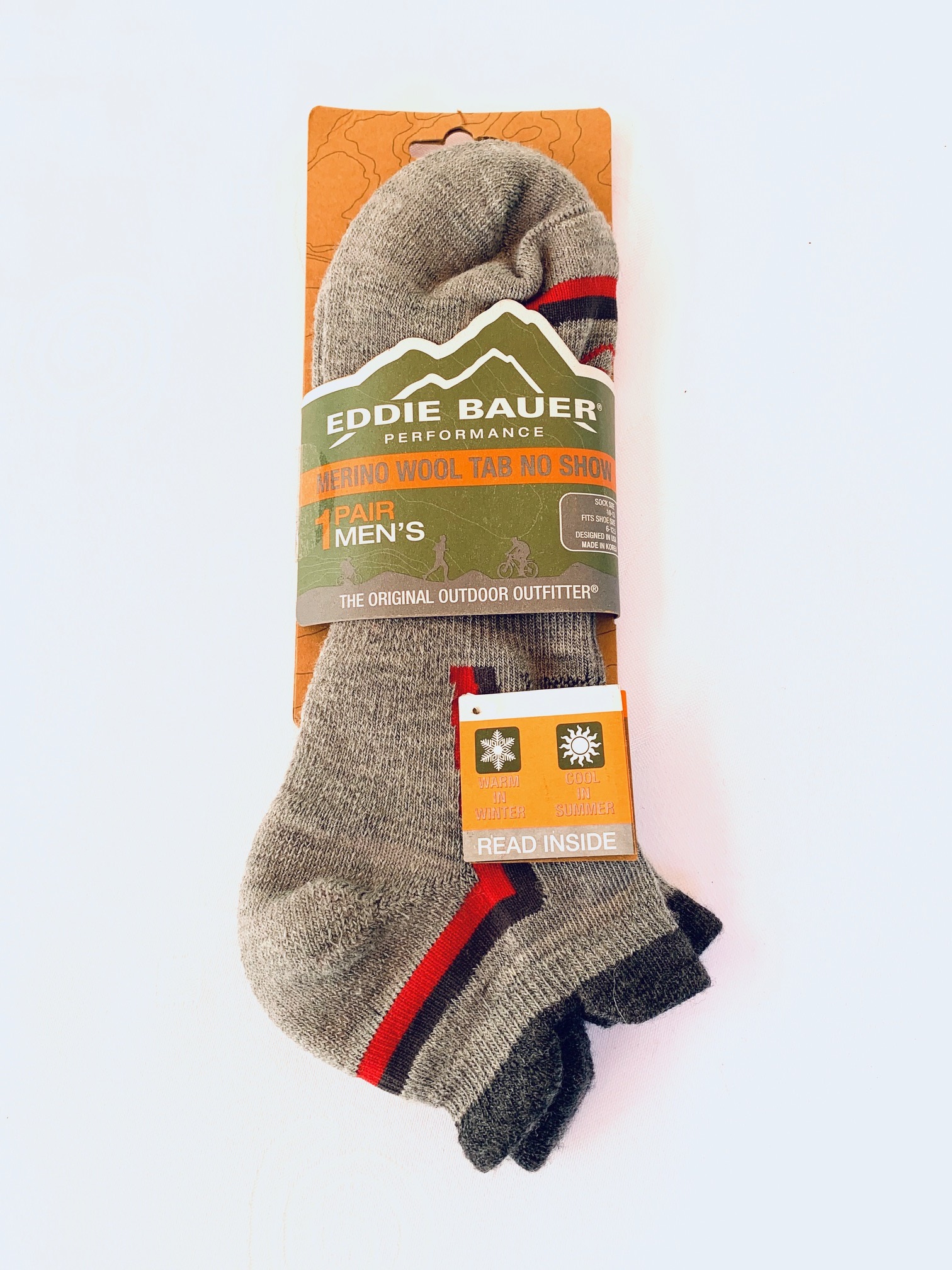 Eddie Bauer Eddie Bauer Men's 1 Pair Merino Wool Tab No Show Socks