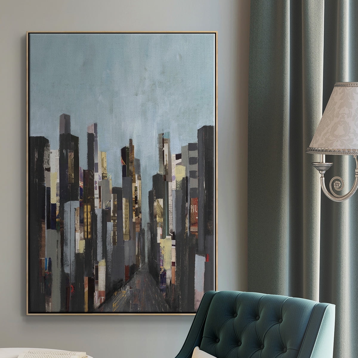 City Beat Framed Premium Gallery Wrapped Canvas - Ready to Hang - 25 x 37 - Natural Wood Floating Frame