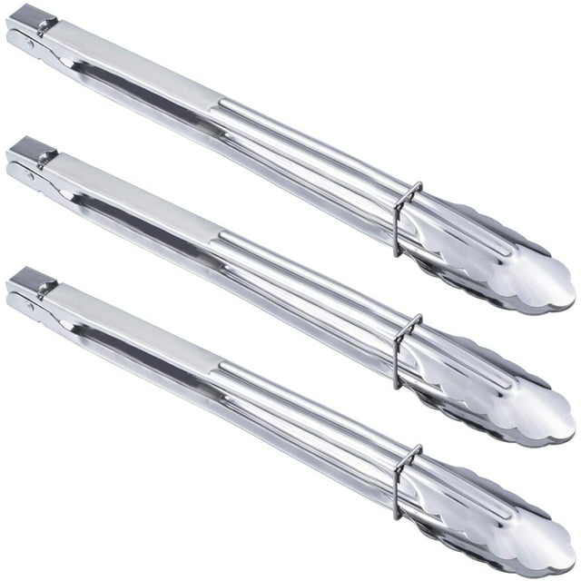 LAICAIW Stainless Steel Locking Kitchen Tongs Extra Long Sturdy Heavy Duty Tongs Set for Cooking Grilling and Barbecue BBQ (14-Inch 3 Pieces)