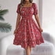 thumbnail image 1 of WILLBEST Vestidos De Lino Para Mujer, Vestido De Línea A Con Estampado Floral, Cuello Cuadrado, Manga Corta, Cintura Con Volantes En El Dobladillo Para Mujer, 1 of 3
