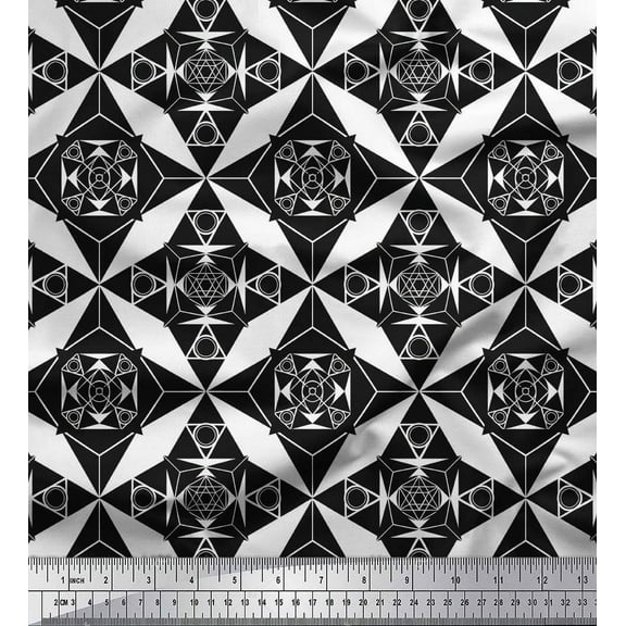 Soimoi Black Cotton Duck Fabric Geometrical Star Geometric Print Fabric by the Yard 42 Inch Wide