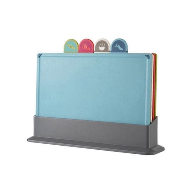 Cutting Boards 4Pcs/Set with Holder for Kitchen,Chopping Block with Food Icons,Anti Bacterium,Dishwasher Safe, Non-Slip