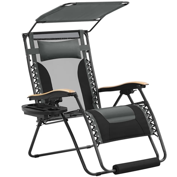 Yaheetech 29in Zero Gravity Chair with Sun Shade, Gray/Black