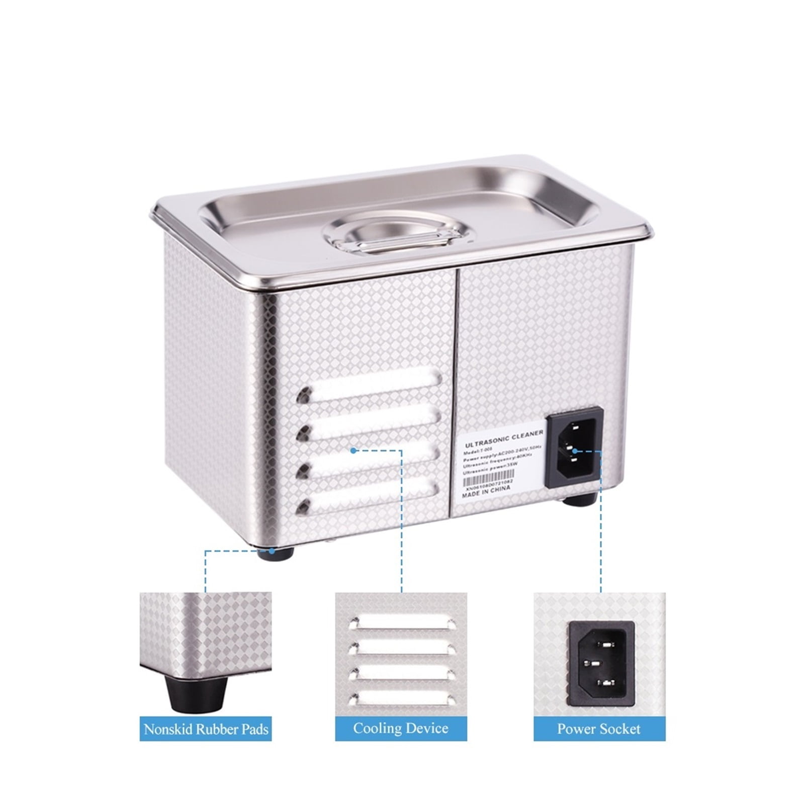 Digital Ultrasonic Cleaner Bath 0.8L 35W Stainless Tank Rust Oil Degreaser Fuel Nozzle Jewelry Ring Necklace Ultrasound Cleaning ,Strong Cleaning
