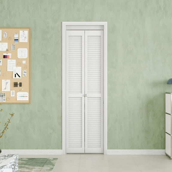 Louver Closet Door, Bi-Fold Doors for 24in×80in Opening,Finished Interior Door Slab,Folding Doors with Hardware,MDF&PVC,White