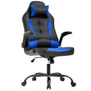 Cheap PC Gaming Chair Ergonomic Racing Heavy Duty Office Chair Video Game Chair, Blue PU Leather Chic Desk Chair, Lumbar Support Flip Up Arms Headrest Swivel Rolling Adjustable Best Home Office Chair