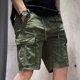 thumbnail image 4 of Pantalones cortos cargo para hombre con cordón ajustable, color caqui liso, elásticos, con bolsillo frontal, bermudas anchas de nailon de lujo para hombres grandes y altos, 4 of 5
