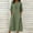 Green#1, variant on Women's Cotton Linen Summer Dress V-Neck 1/2 Sleeve Button Stand Collar Midi Dress with Pockets, Lightweight Flowy Beach Sundress