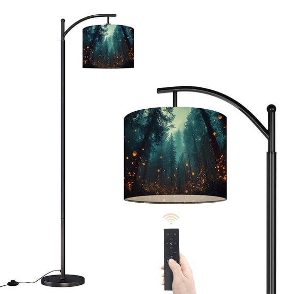 Arc Floor Lamp with Adjustable Lampshade Vintage Tree Forest Funny Abstract Nature Dark Forest Tall Standing Lamp 3 Color Temperatures Dimmable Tall Pole Lamp with Foot Switch for Bedroom