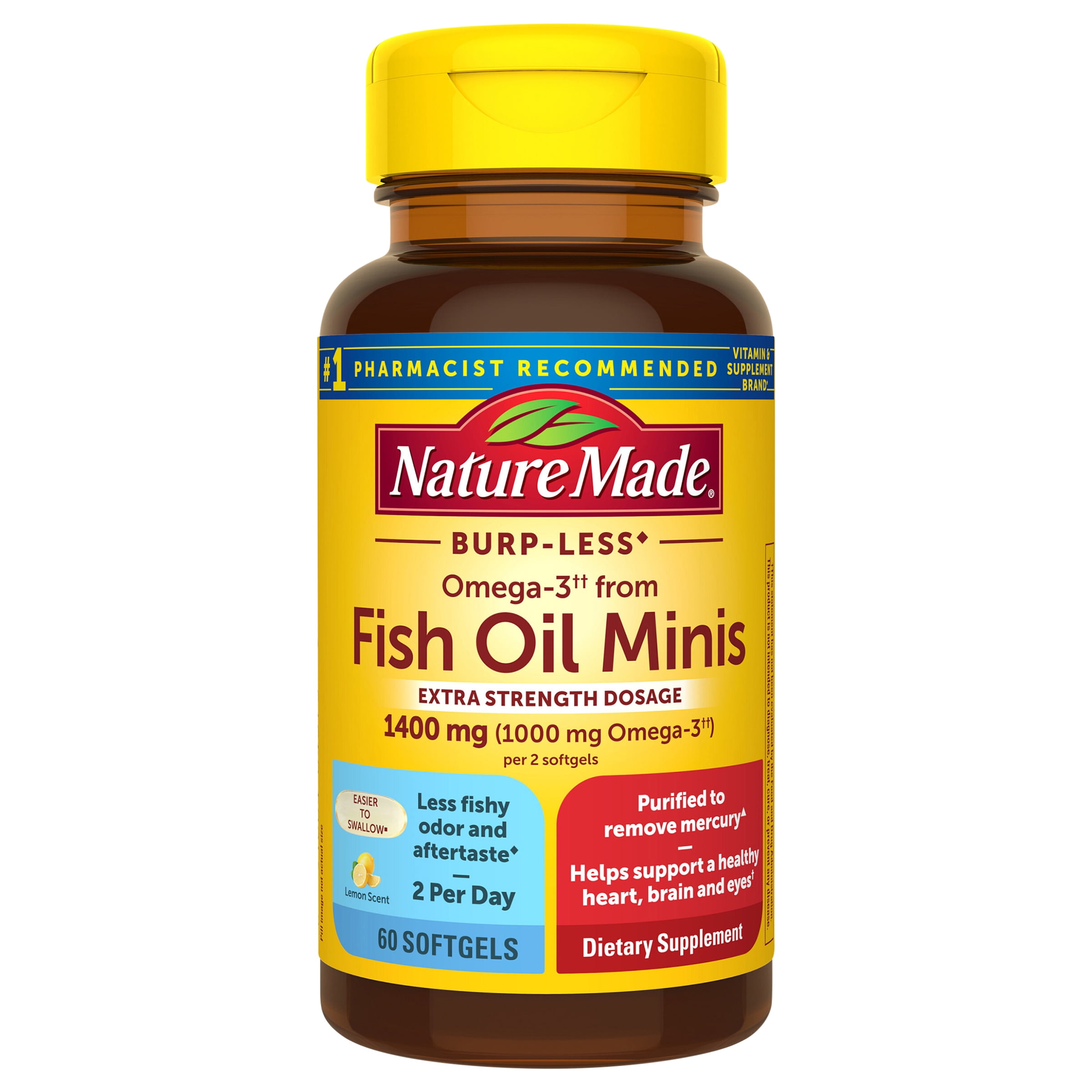 Nature Made Extra Strength Burp Less Omega 3 Fish Oil 1400 mg Minis, 60 Count