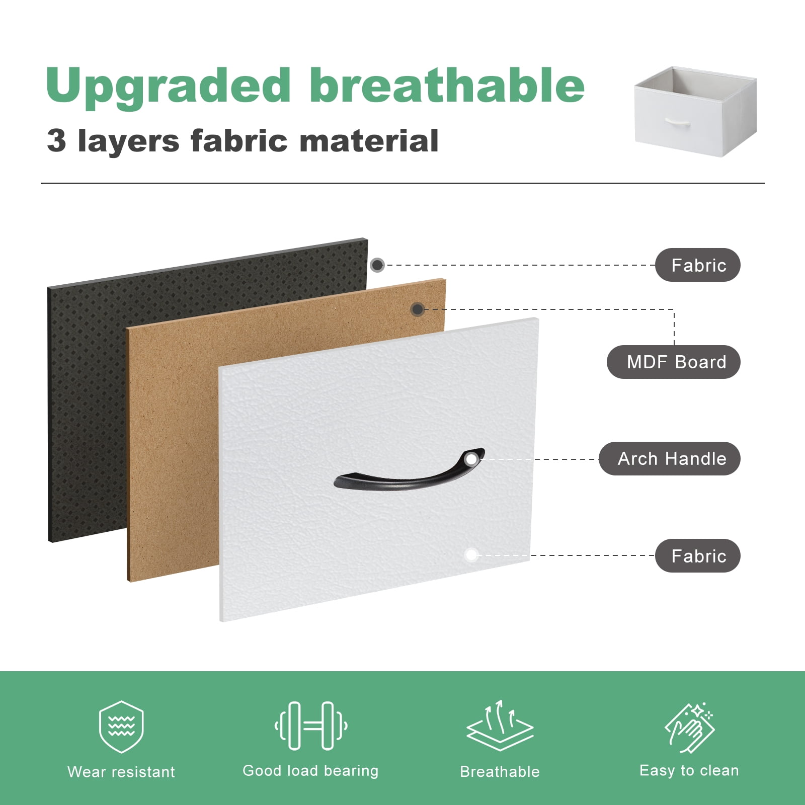 MAYEERTY Fabric Dresser with 9 Drawers for Storage and Organization, 39.4 Inch Tall Chest of Dresser, White