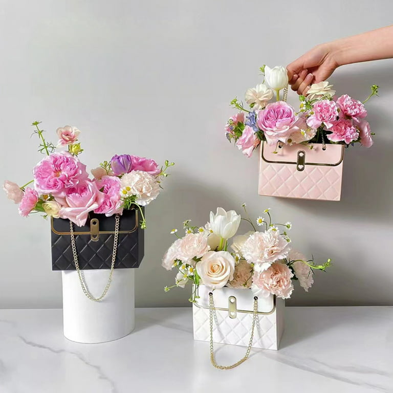 4PCS Paper Flower Gift Bags Box with Handle, Floral Arrangements Bouquets  Bag, Florist Bag Carry Package Gift Case for Valentines Day Wedding  Birthday Graduation Party Decoration,Pink 