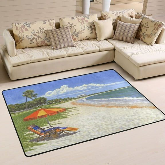 Peaceful Beach Pattern Soft Polyester Area Rug 36''x24'', Non Slip, Memory Foam, Water Absorbent