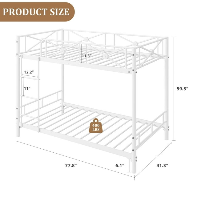 EDTara Heavy Duty Steel Bunk Bed, Twin Over Twin Metal Frame With Safety Rails for Compact Bedrooms