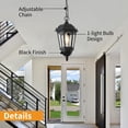 thumbnail image 6 of Smeike Outdoor Pendant Light Fixtures , Height Adjustable Outside Retro Hanging Lamp Anti-Rust & Waterproof ,Matte Black Aluminum Exterior Chandelier with Clear Glass for Patio, Porch, Entryway, 6 of 9