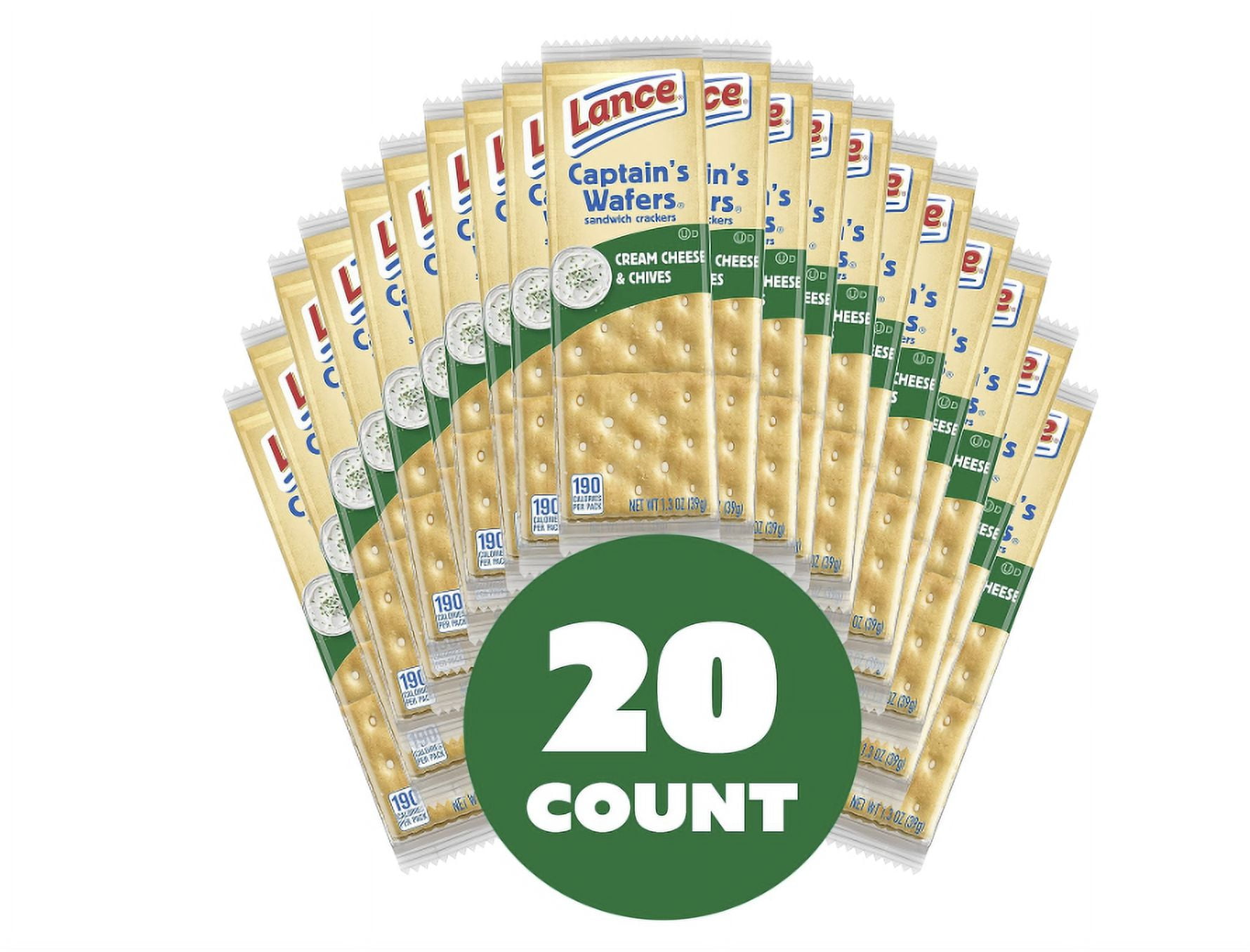 Lance Captain's Wafers, Cream Cheese and Chives, Lance Grilled Cheese, Peanut Butter Cookies, Snack Crackers, Lance Peanut Butter Crackers for a total of 40 units
