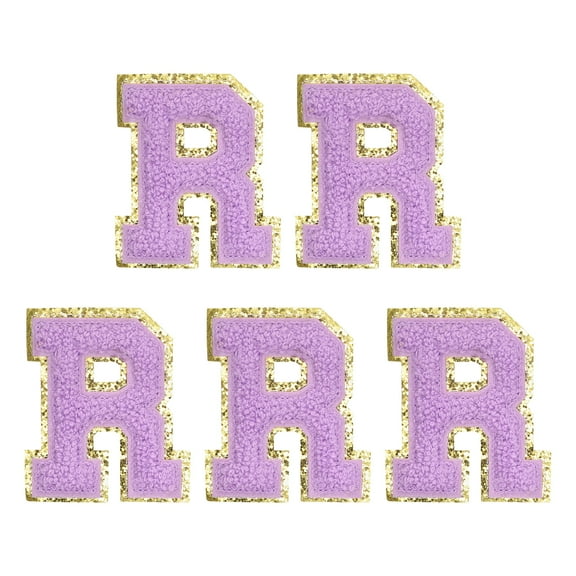 Uxcell Chenille Letter R Embroidered Patches 2.2" Self Adhesive Letter Stickers for Clothing(Purple, Pack of 5)