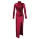 thumbnail image 3 of Gibobby Vestido sexy para fiesta Vestido de terciopelo largo de manga larga con cuello para mujer Vestido con abertura plisada entallada sexy(Rojo,M), 3 of 4