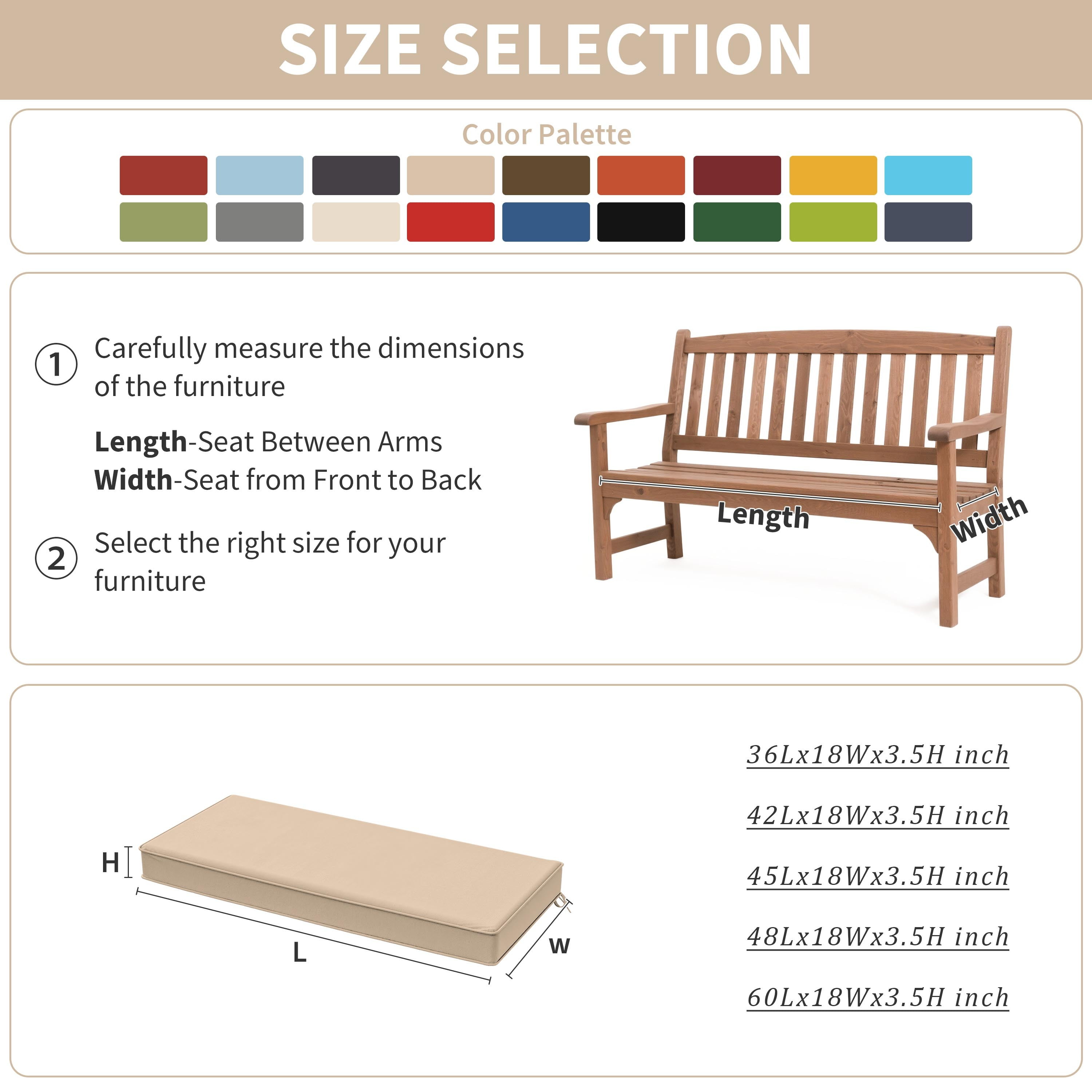 Kimunuk Outdoor Bench Cushions 42 x 18 x 3.5 Inch, High Density Foam Bench Seat Cushion, Porch Swing Cushion with Non-Slip Removable Cover, Sand