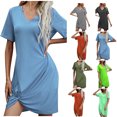 thumbnail image 2 of WREESH Casual Summer T-Shirt Dress Women's Comfortable V-Neck Short Sleeve in Solid Colors Green, 2 of 5