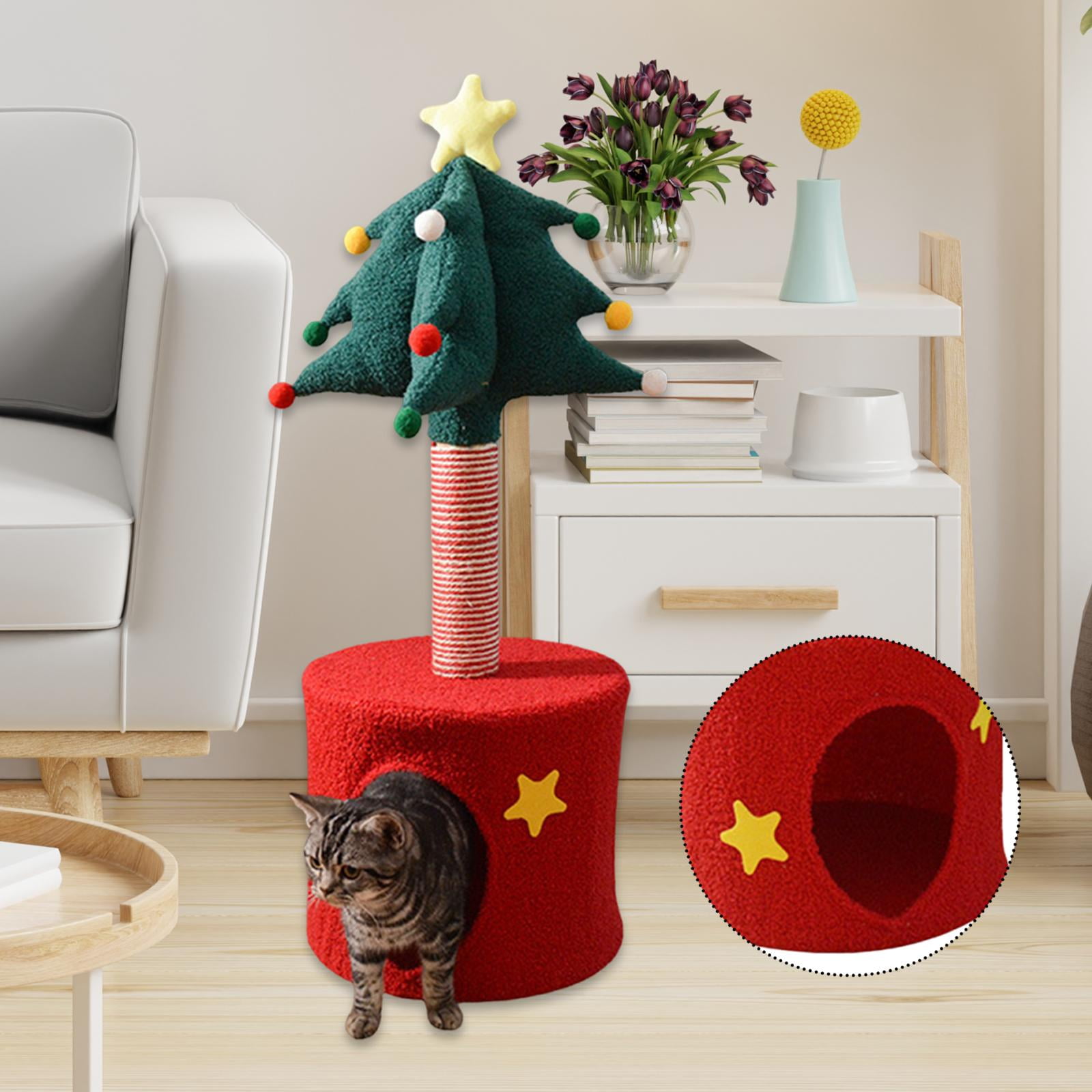 Zxpjkyu Christmas Cat Tree Scratching Post with Bed Multipurpose Sisal Cat Scratcher