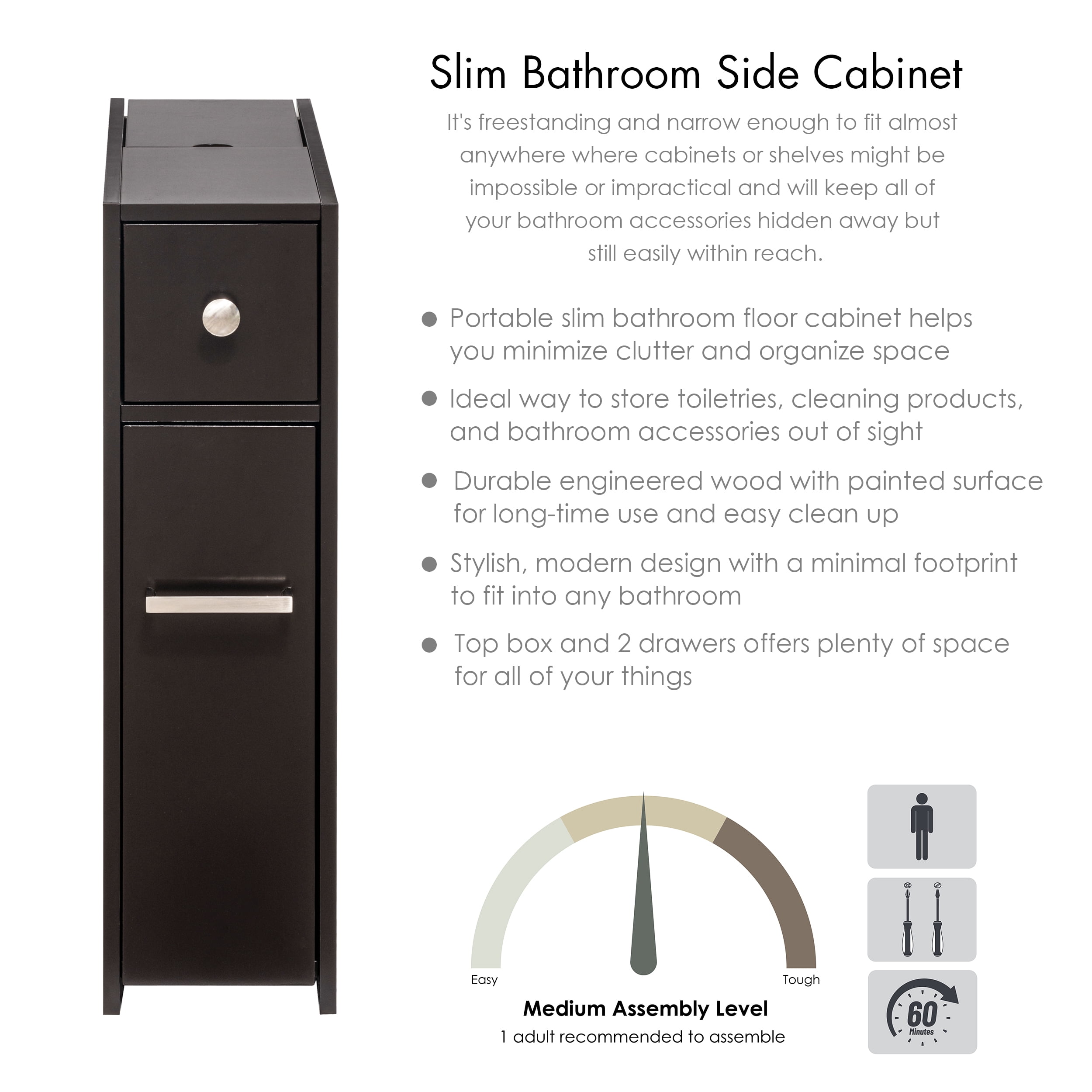 Spirich Slim Bathroom Storage Cabinet, Brown