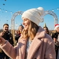 thumbnail image 4 of Womens Pompom Beanie Hat Knit Winter Hat with Warm Fleece Lined, 4 of 8