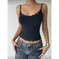 thumbnail image 4 of Women'S Square Neck Lace Tank Tops Sleeveless Crop Spaghetti Strap Summer Y2k Tops Navy Blue S, 4 of 8