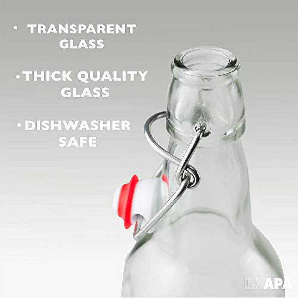 Ilyapa 16oz Clear Glass Beer Bottles for Home Brewing - 12 Pack with Airtight Rubber Seal Flip Caps