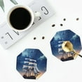 thumbnail image 4 of Yiaed Moonlit Night Sea Sailboat Print Leather Coasters for Drinks - Cup Coasters Coffee Table Kitchen Table Bar, Home & Office Gifts Handmade Drink Coasters-Octagon, 4 of 6