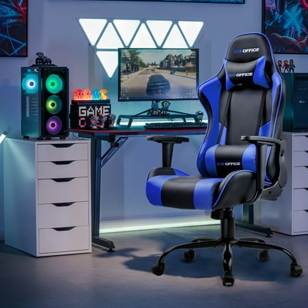 GTPOFFICE Gaming Chair With Massage PU Leather Office Chair, Blue