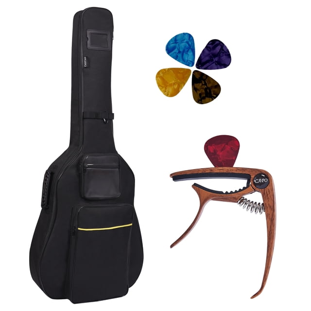 Funda para Guitarra Acústica PPOPPO 40-42 Pulgadas con Capo 3 en 1 y Púas