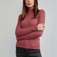 thumbnail image 4 of Women's Mock Turtleneck Long Sleeve Ribbed Stretch Fitted, Thermal Lightweight Undershirt Watermelon Red ONE SIZE, 4 of 7