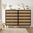 thumbnail image 3 of Senfot 5 Drawer Dresser for Bedroom, Rattan Chest of Drawers with Deep Drawers, Modern Large Double Dresser for Closet with Wide Top, Horizontal Wooden Dresser for Living Room, Hallway, Black, 3 of 7