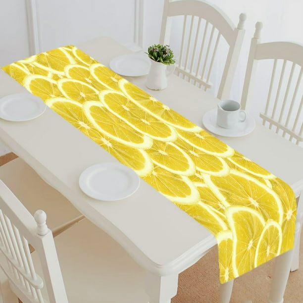 ABPHQTO Fresh Yellow Lemon Table Runner Placemat Tablecloth For Home