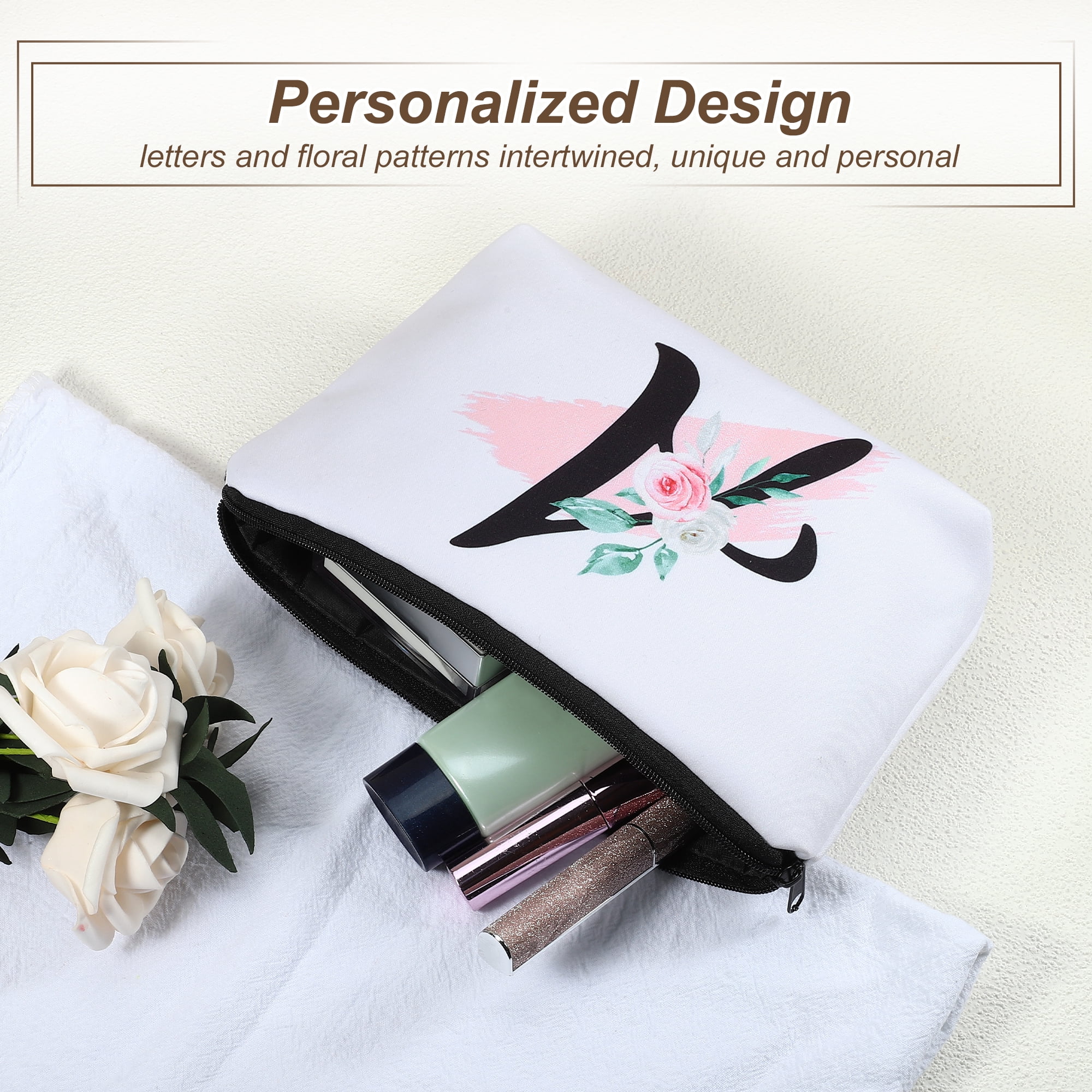 Unique Bargains Personalized Makeup Bag A Cosmetic Bag Small Monogrammed Purse White