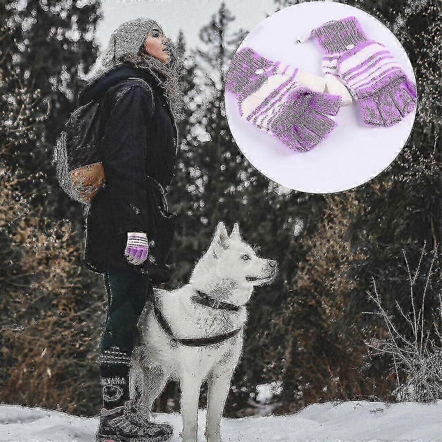 Usb Heated Gloves Winter Working Thermal Hand Warmer Half Finger Purple