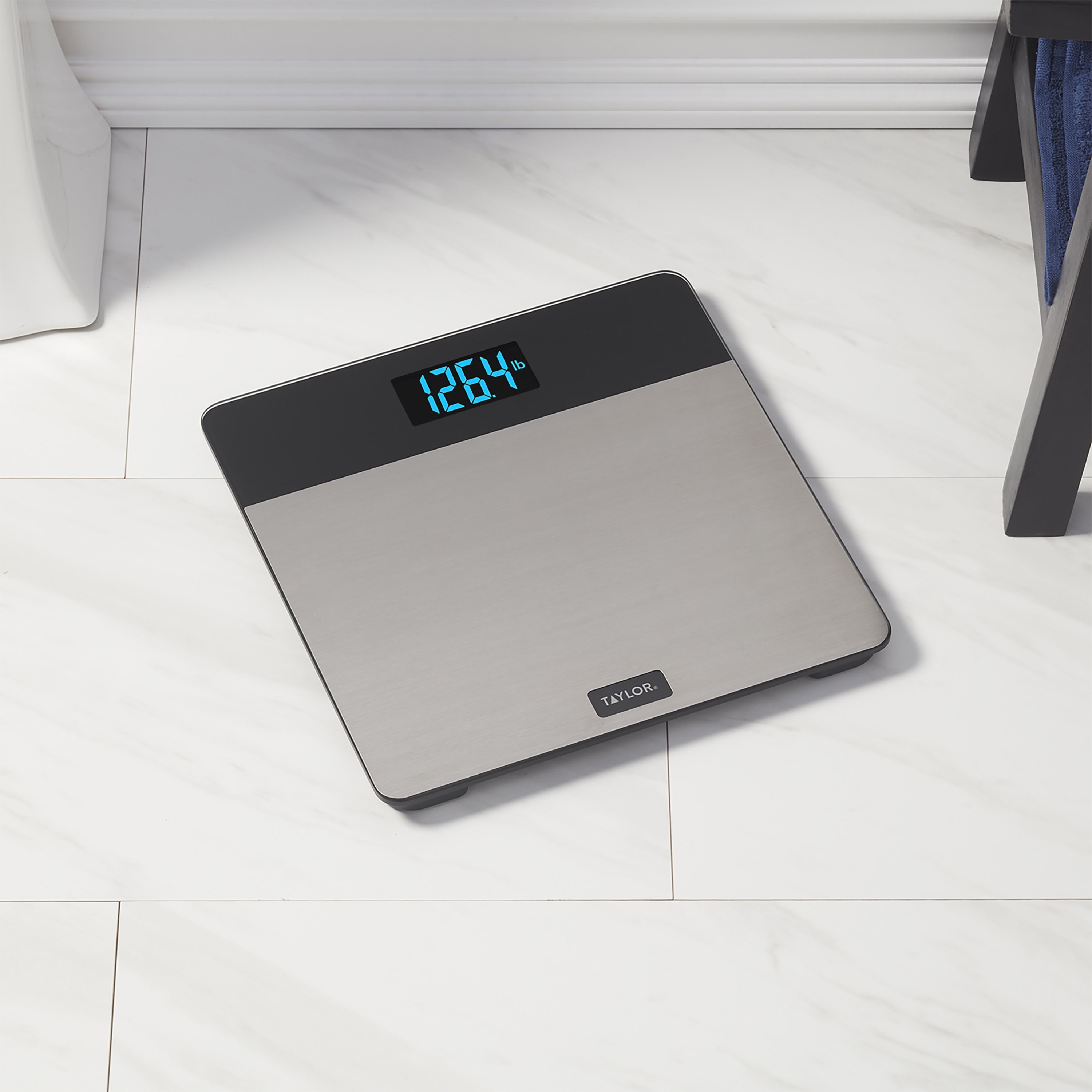 Taylor 7506 13 x 11 3/4 400 lb. Digital Glass Chrome Bathroom Scale with  LCD Display