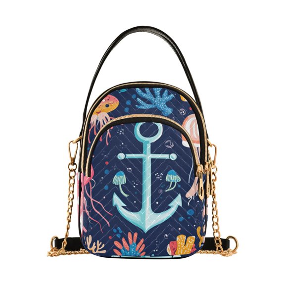 FORMRS Crossbody Bag for Women Quilted Travel Shoulder Cell Phone Purse with Chain Strap Handbag, Blue Anchor